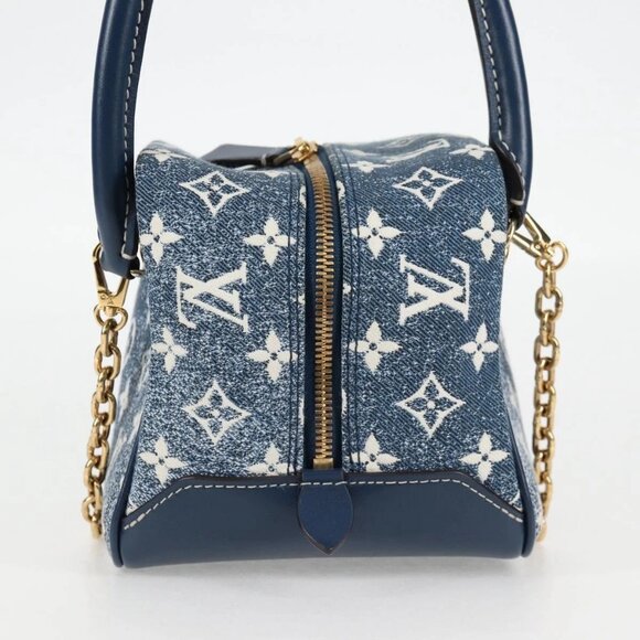 LOUIS VUITTON Monogram Denim Square bag Hand Bag Blue - Picture 3 of 16